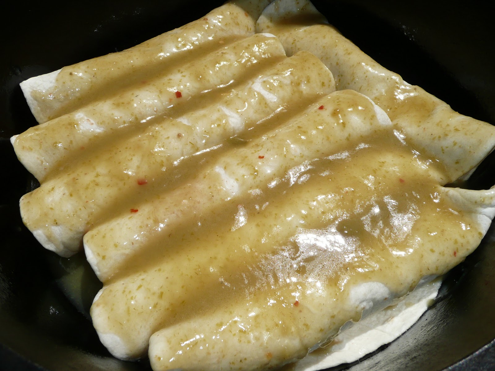 Everyday Dutch Oven Green Chile Chicken Enchiladas