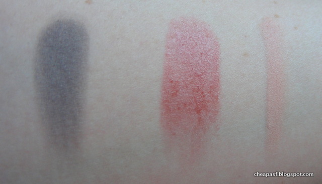 Swatches (left to right): L'Oreal 24 Hour Infallible Eyeshadow in Sultry Smoke,  Revlon Colorburst Lip Butter in Fig Jam, Revlon Photoready Eye Primer + Brightener