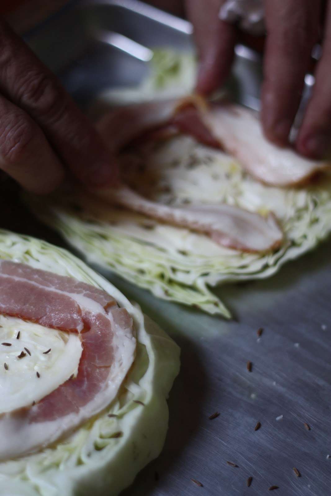 E.A.T. Roasted Cabbage with Caraway Seeds and Bacon