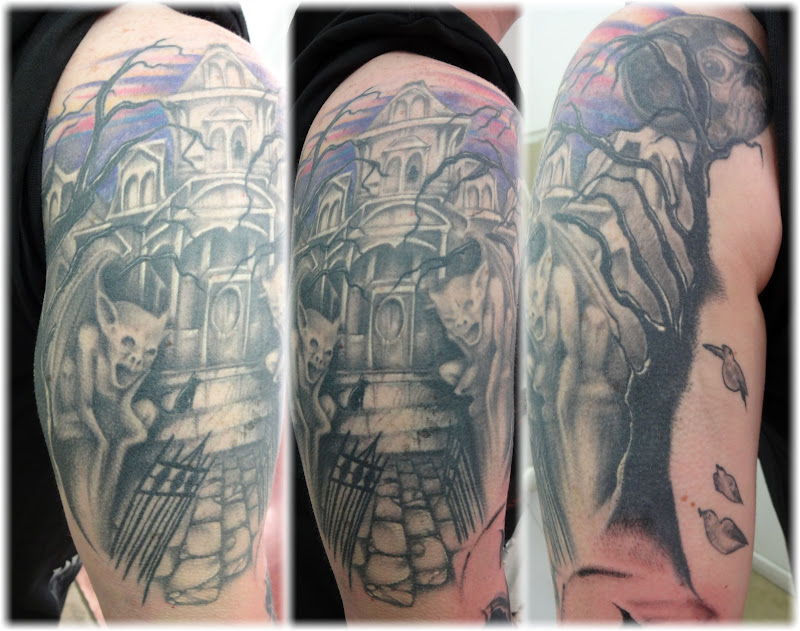 Haunted House was the start of her Horror Sleeve. Tattoo by Justin title=