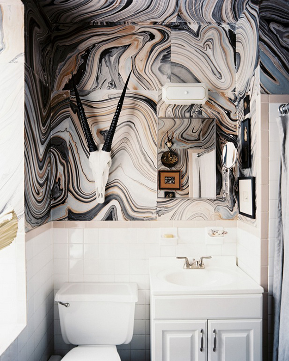 Bathrooms with bold patterned walls | Image by Patrick Cline via Scout Designs