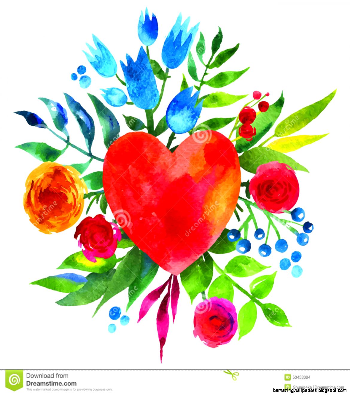 Vintage Background With Flowers In Love And Flower Heart Vintage Background With Flowers In Love And Flower Heart