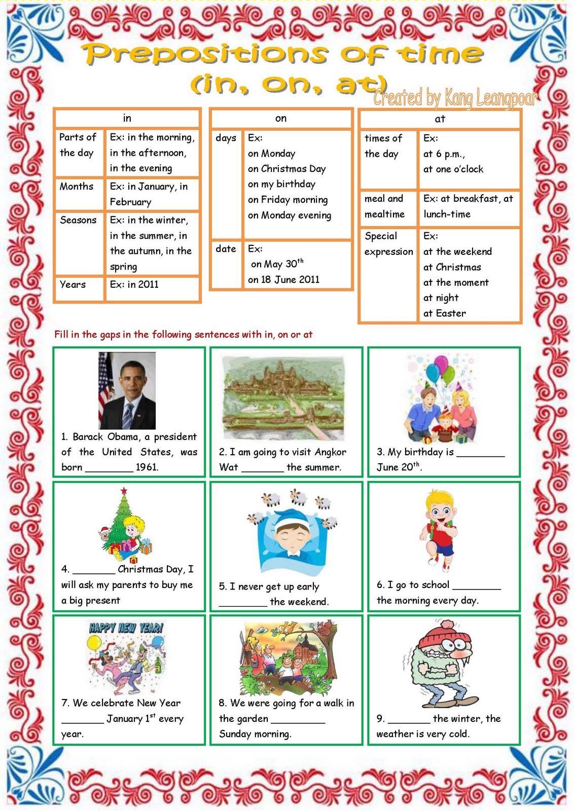 worksheet Prepositions Of Time Worksheet preposition of time worksheet esl english teaching worksheets kang leangpoar