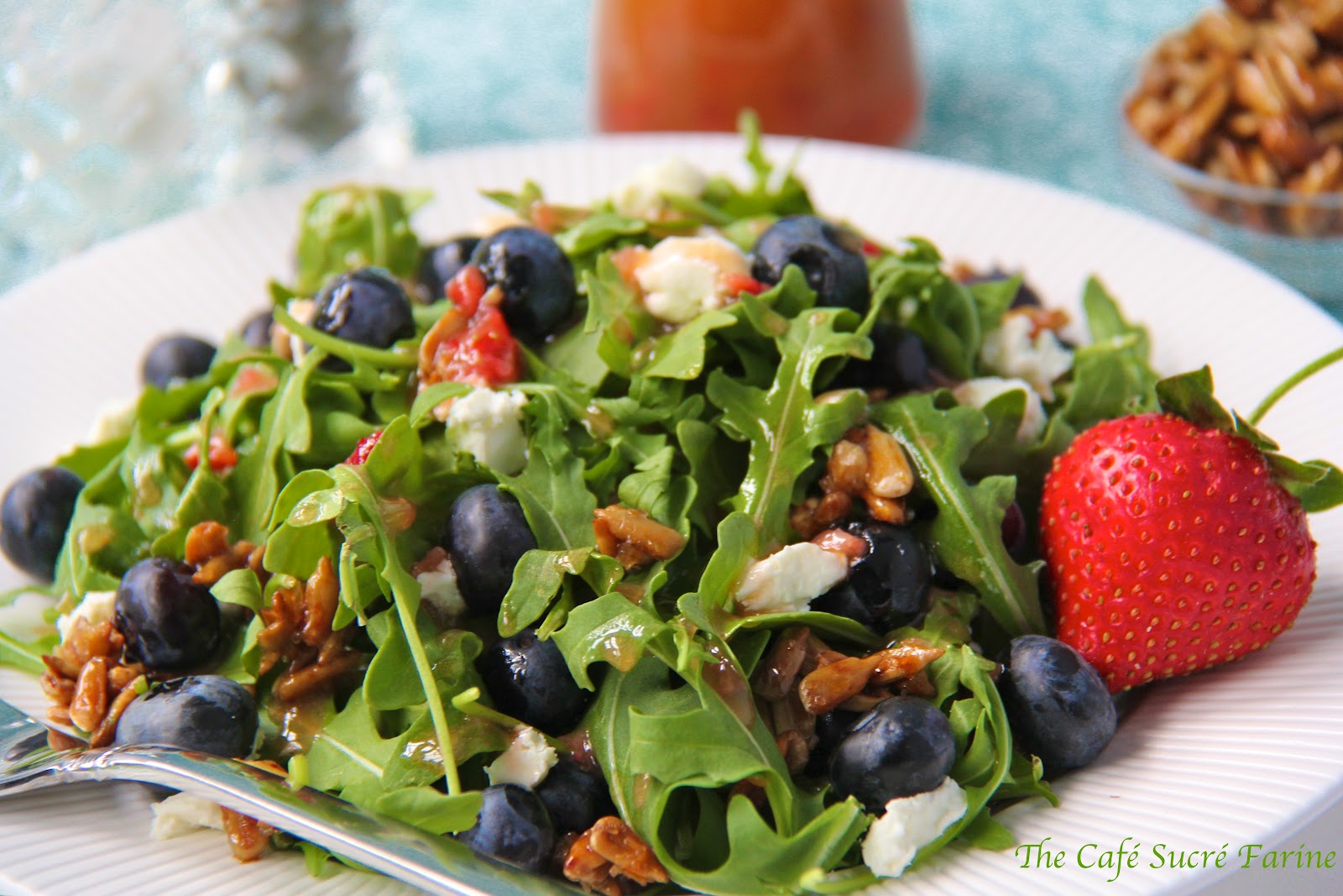 Arugula & Blueberry Salad w/ Goat Cheese, Honeyed Sunflower Seeds