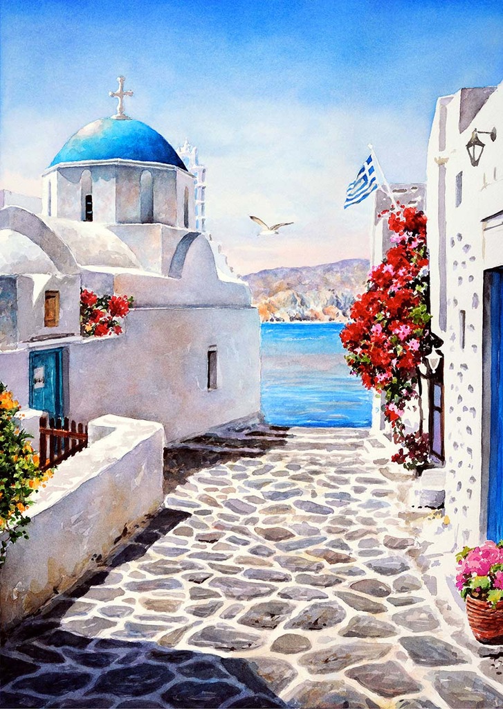 Standart Watercolor paintings of Greece created by artist Pantelis Zografos.