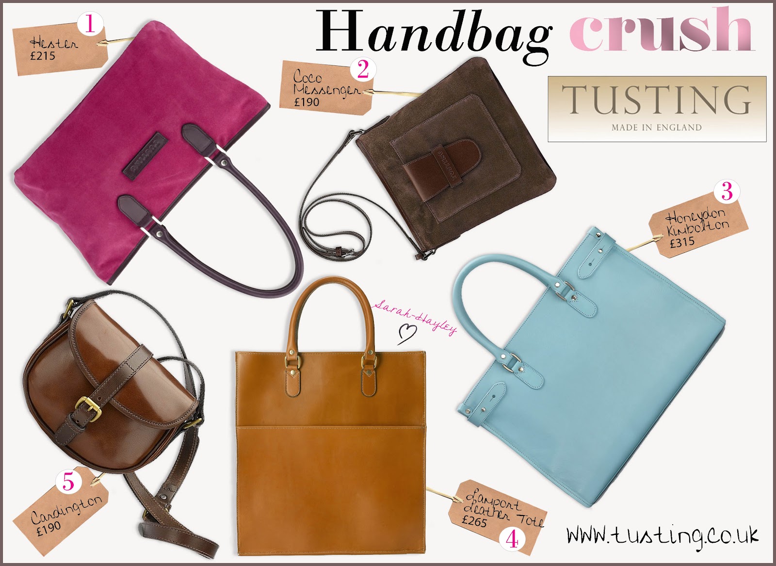 Handbag Crush Tusting Made in England by SarahHayley Owen