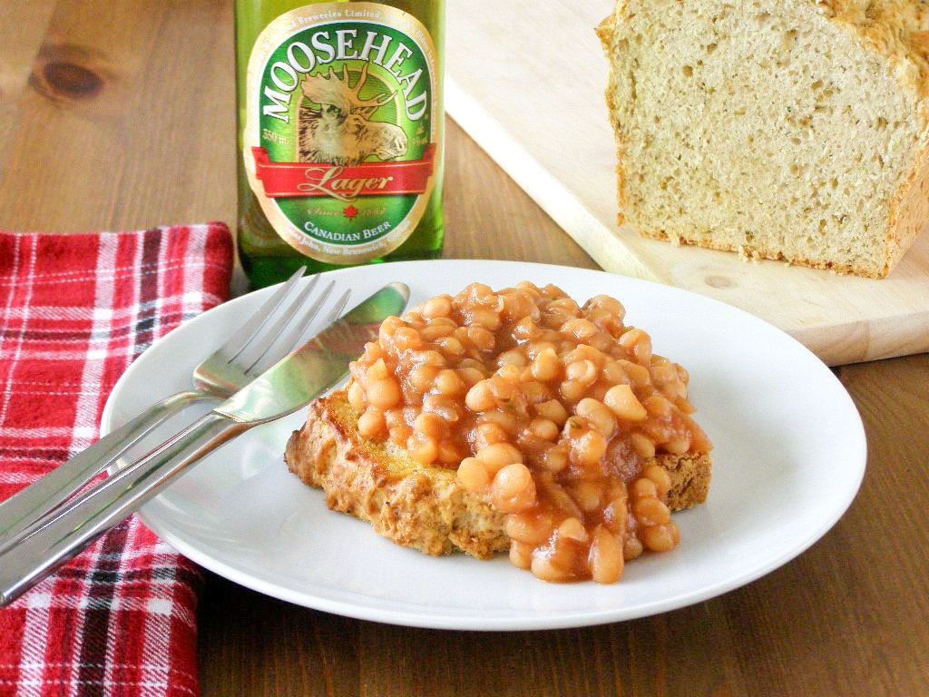 maple•spice Drunk Canadian Maple Baked Beans on Toasted Herbed Beer Bread