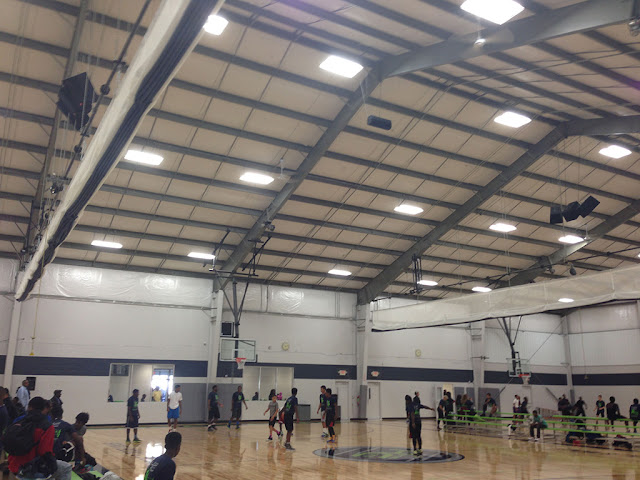 One of the basketball court spaces at Heroes Camp in Mishawaka, Indiana, featuring gear sourced through Guitar Center Professional. heroes camp basketball court, qsc, shure, sennheiser, gc pro