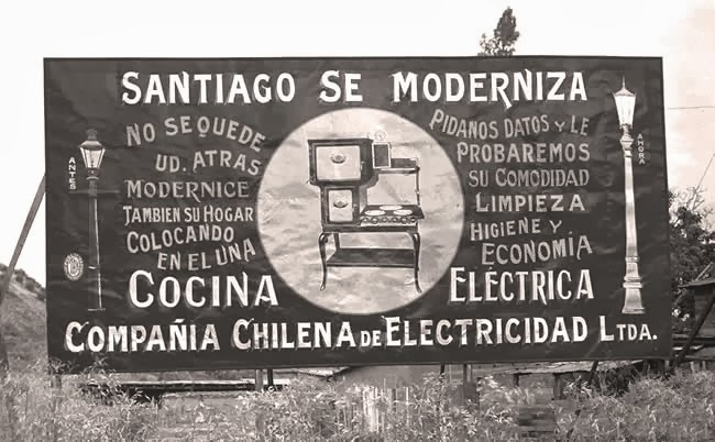 1925, aviso publicitario en la plazuela del funicular, Cerro San Cristóbal