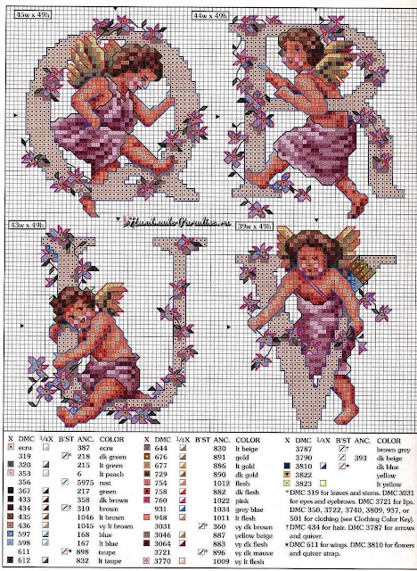 Винтажные монограммы с ангелами. Схемы вышивки Винтажные монограммы с ангелами. Схемы вышивки