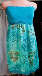 Teal Dress-Knit Bodice, Crochet Trim, Fabric Skirt
