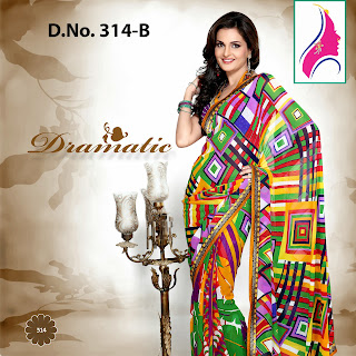 Georgette fashionable printed saree with multi color sari 314B