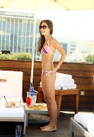 Jamie Chung posing in a patriotic bikini