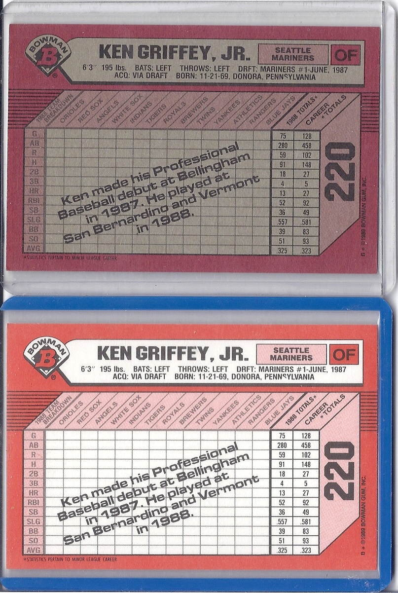The Junior Junkie the Baseball Cards of Ken Griffey, Jr. and Beyond 1989 Bowman Tiffany 220