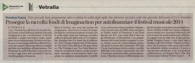 Corriere di Viterbo del 24.08.2014 di Diana Ghaleb Prosegue la Raccolta fondi di Imaginaction