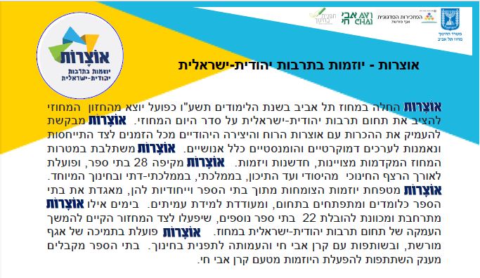 תוכנית  אוצרות - יוזמות בתרבות יהודית-ישראלית מחוז תל אביב