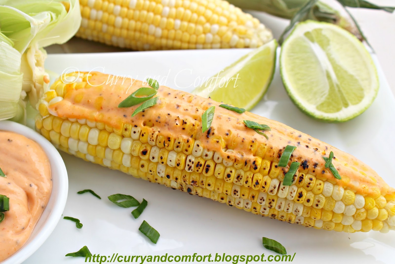 Kitchen Simmer Quick Grilled Corn with Spicy Sauce