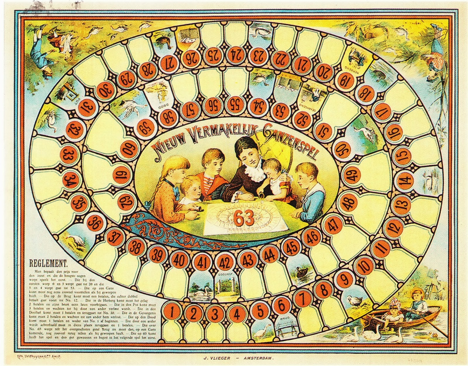 Postcrossing Card Featuring Vintage Illustration Of Game The Goose Postcrossing Card Featuring Vintage Illustration Of Game The Goose