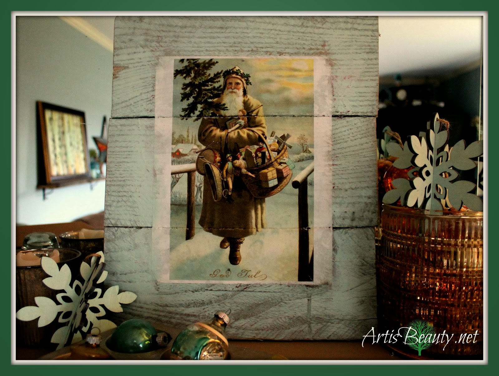 ART IS BEAUTY Christmas "God Jul" "SANTA" Vintage Pallet Art