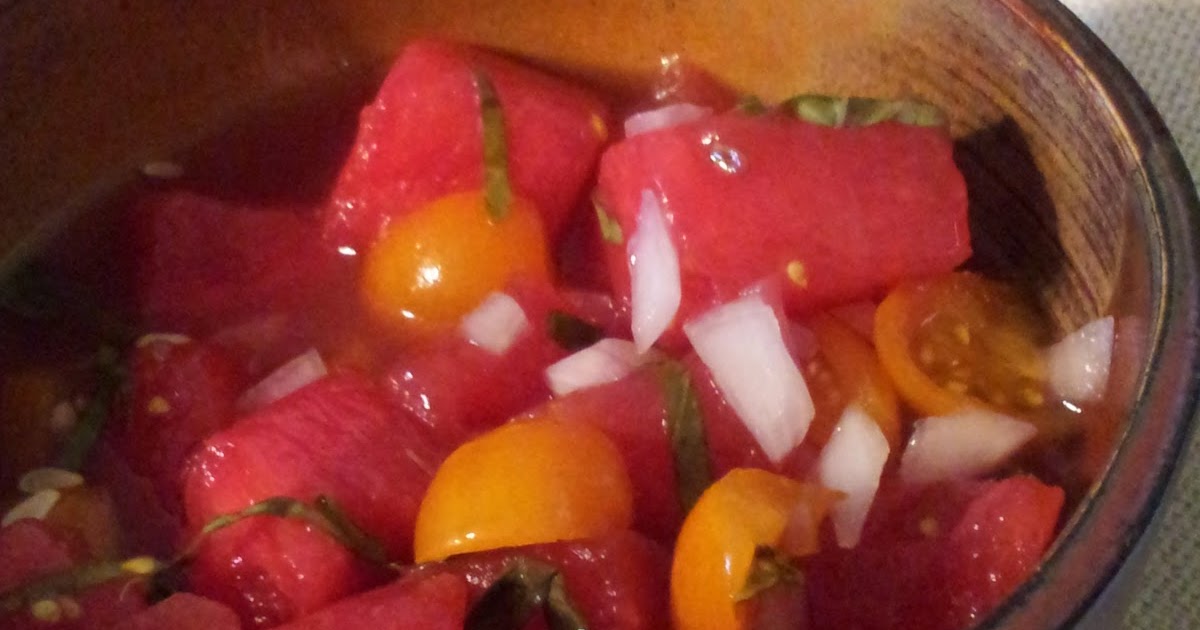 Farmstand Cookbook marinated watermelon and tomato salad