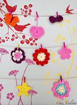 DIY crochet bow heart flower star butterfly easy chez violette