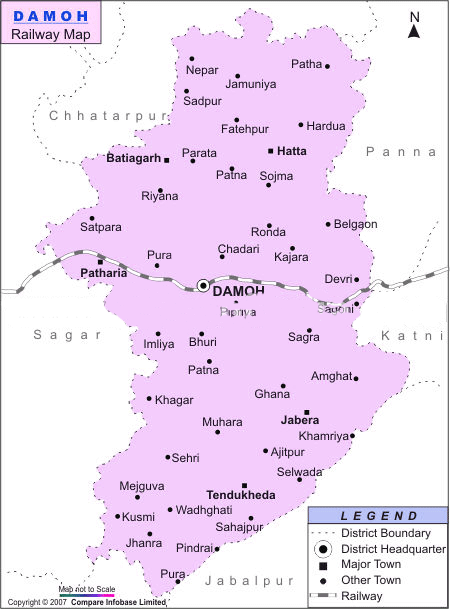 Damoh In Mp Map Rail-Map-India: Damoh_Railway_Map