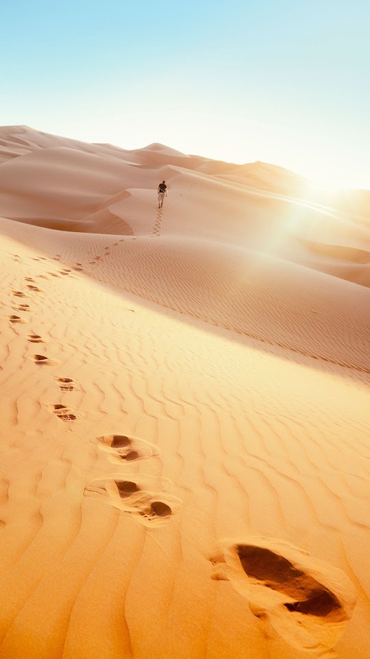 Man Footprints Desert Android Wallpaper