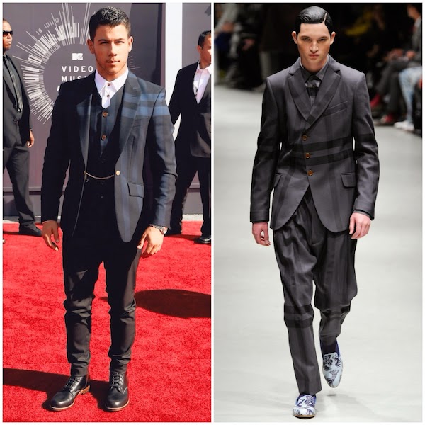 Nick Jonas wears Vivienne Westwood MAN blue suit to 2014 MTV VMAs