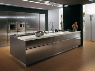 silver kitchen cabinet picture