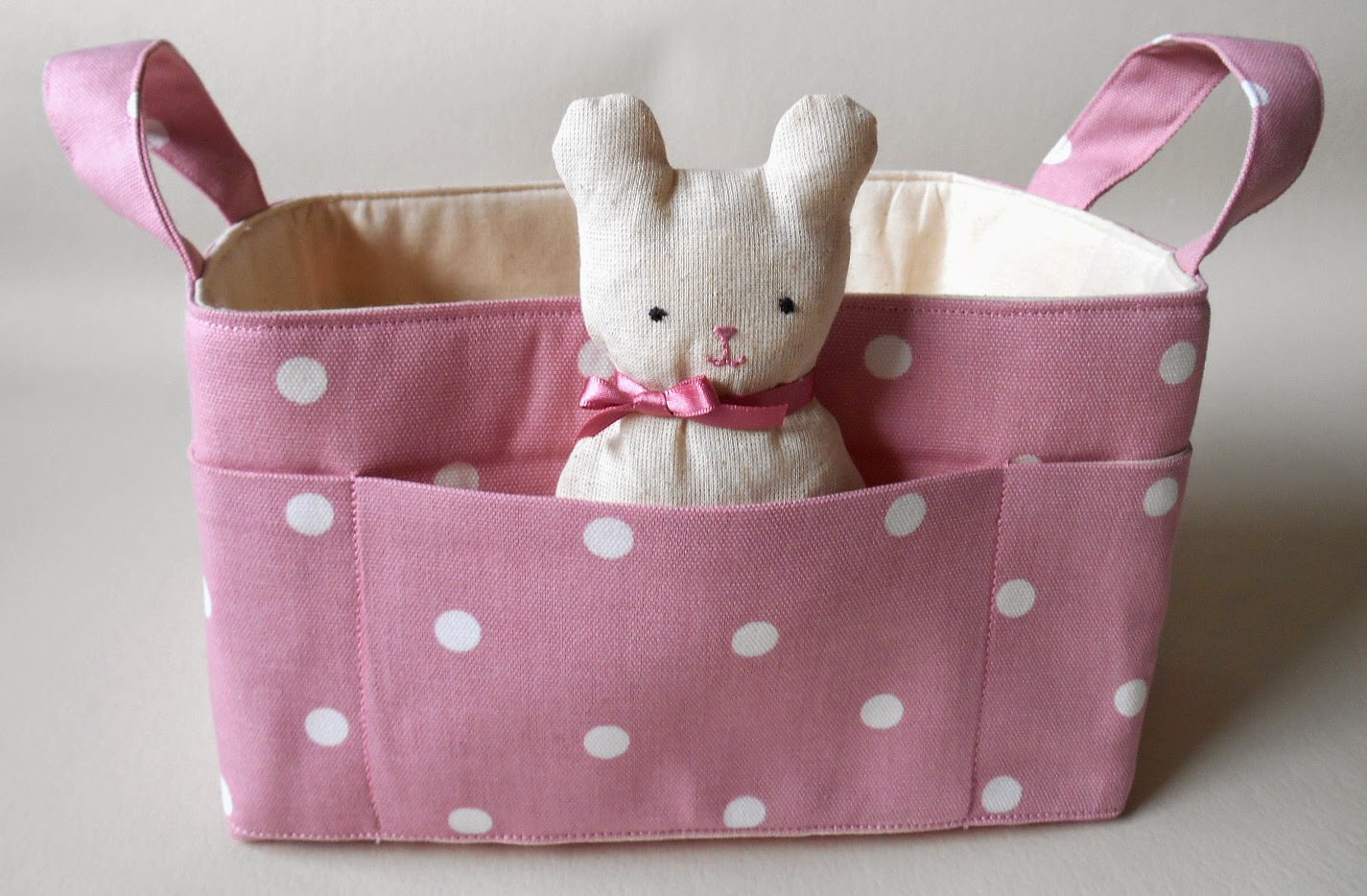 handmade by eva rose Fabric Baskets for Babies and Kids Taupe Dotty