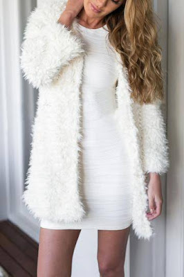 Yoins white artificial fur duster coat 