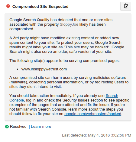 More security notifications via Google Analytics