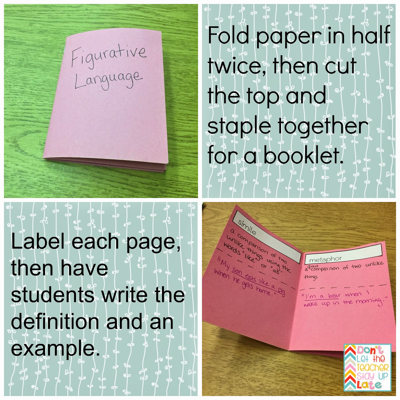 Don't Let the Teacher Stay Up Late Creating Figurative Language Booklets