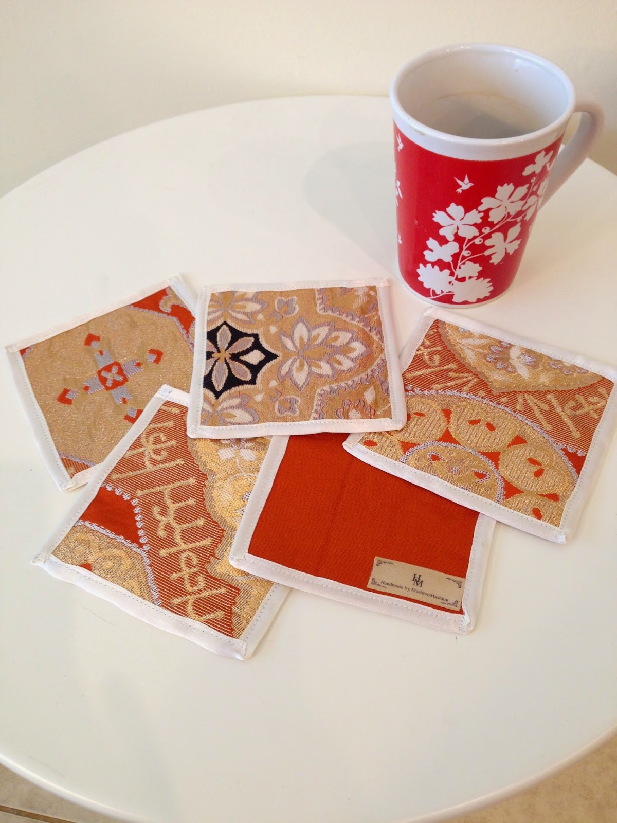 Handmade by Mashton Mashton Japanese Obi Coasters.