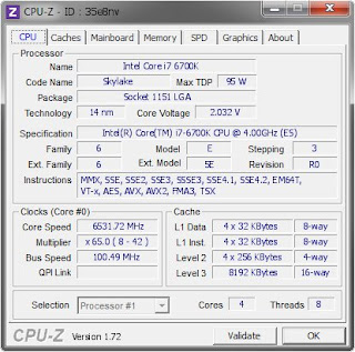 CPU-Z, Dengan Pendingin Nitrogen Cair Intel Skylake Bisa Mencapai Speed 6.50GHz