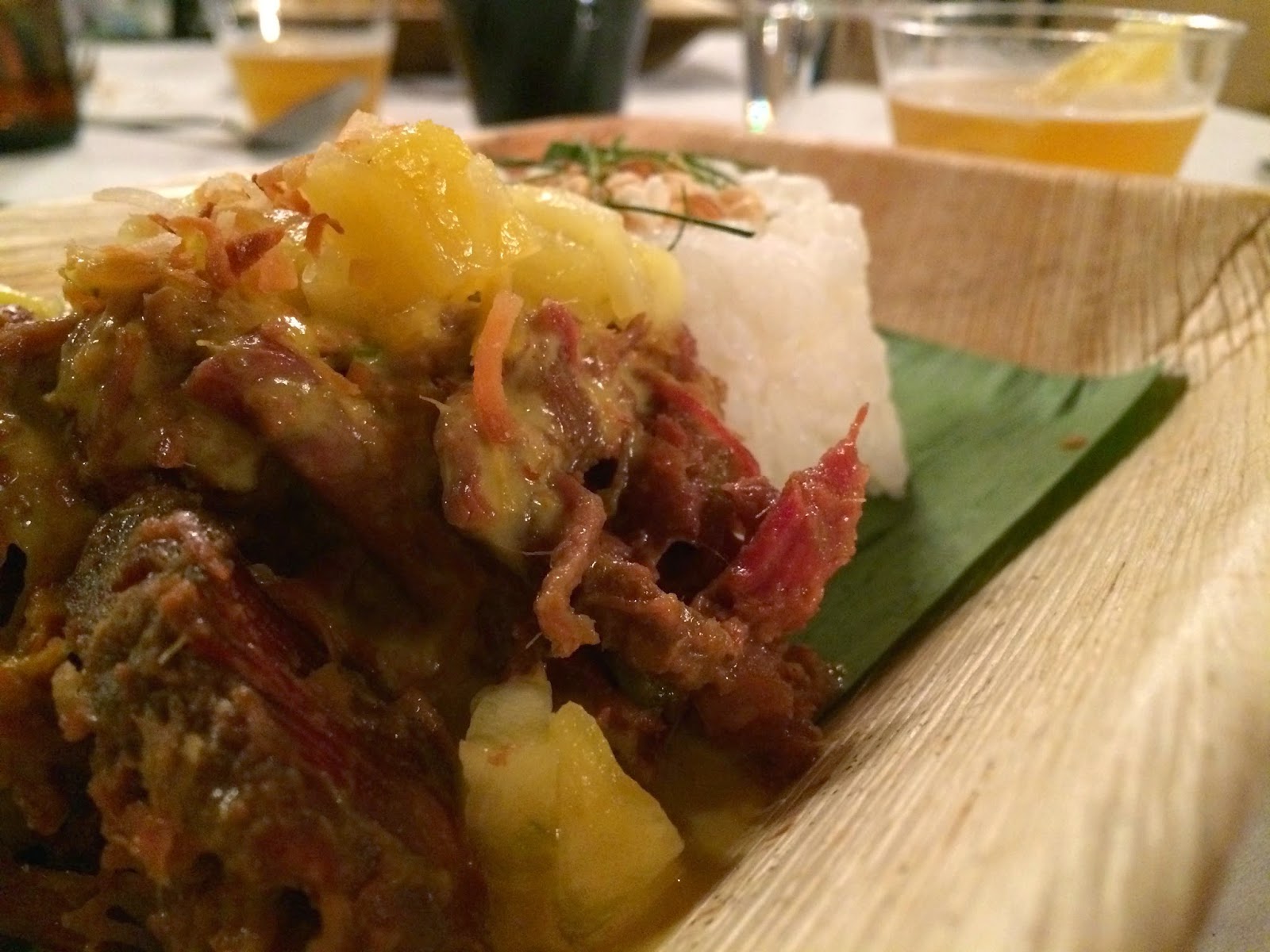 Fourth Course: Goat Rendang with Coconut Rice, Pickled Pineapple, and Kaffir Lime
