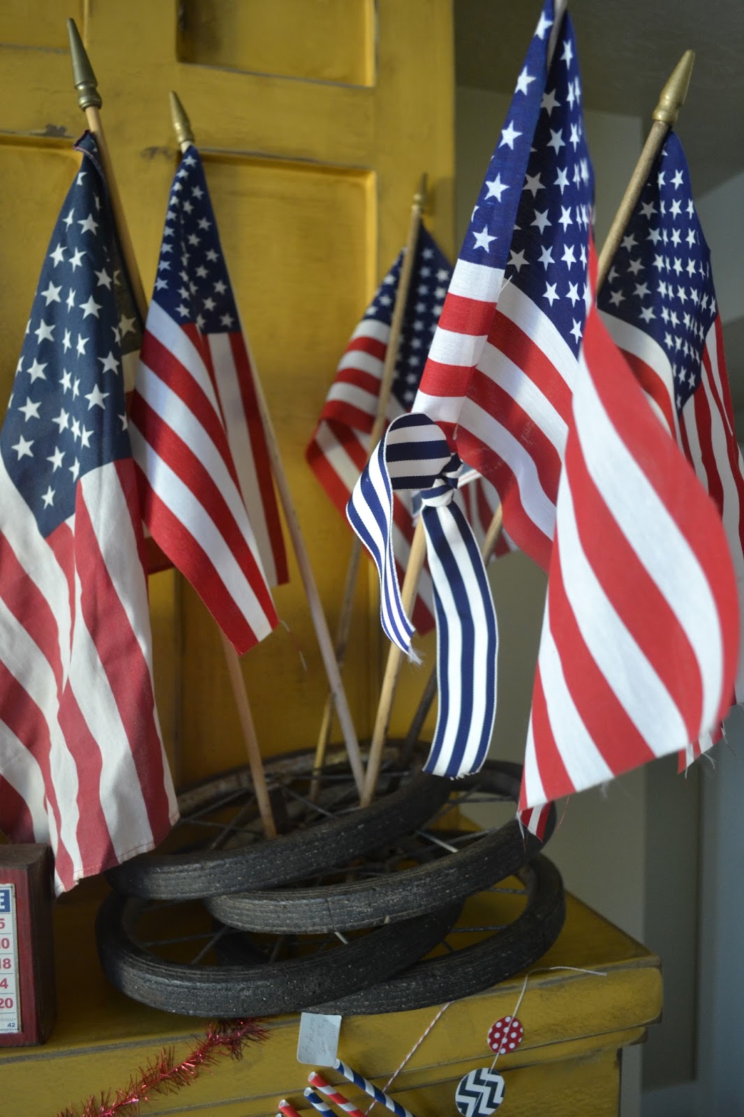 Hollyhocks & Honeybees Red, White & Blue decor
