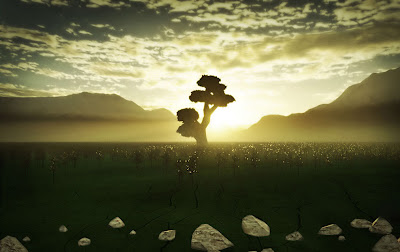 Bonsai silhouette with Sunset