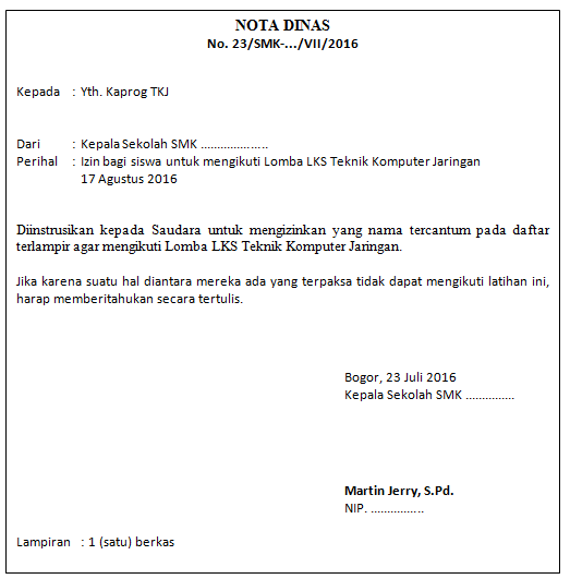 Contoh Surat Memo Atau Nota Dinas Nusagates