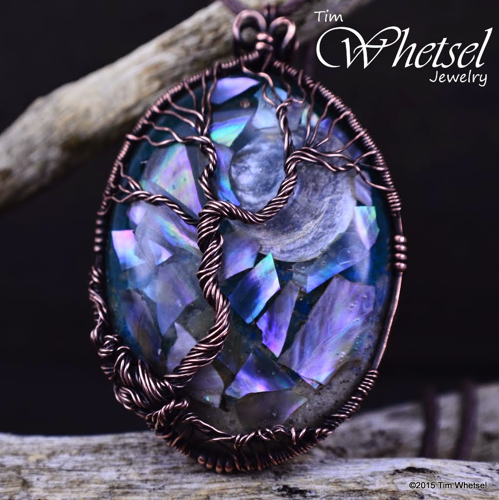 Mother of pearl orgonite wire wrapped tree of life pendant - ©2015 Tim Whetsel Jewelry