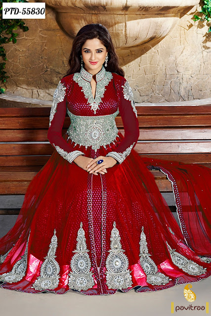 Indian Designer Wedding Bridal Red Viscose Anarkali Lehengha Suit for Bride
