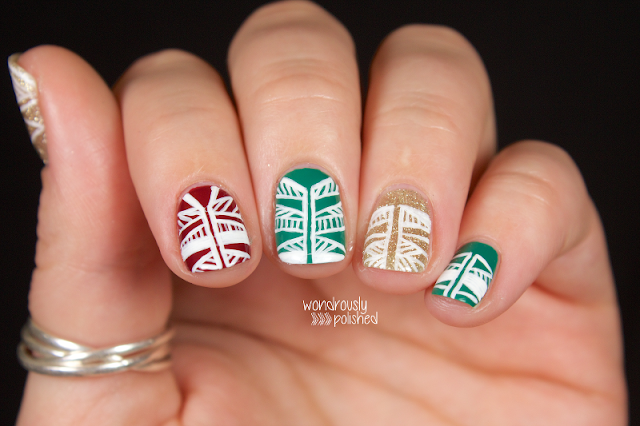 Red, Green, and Gold Striped Nail Art - wide 3