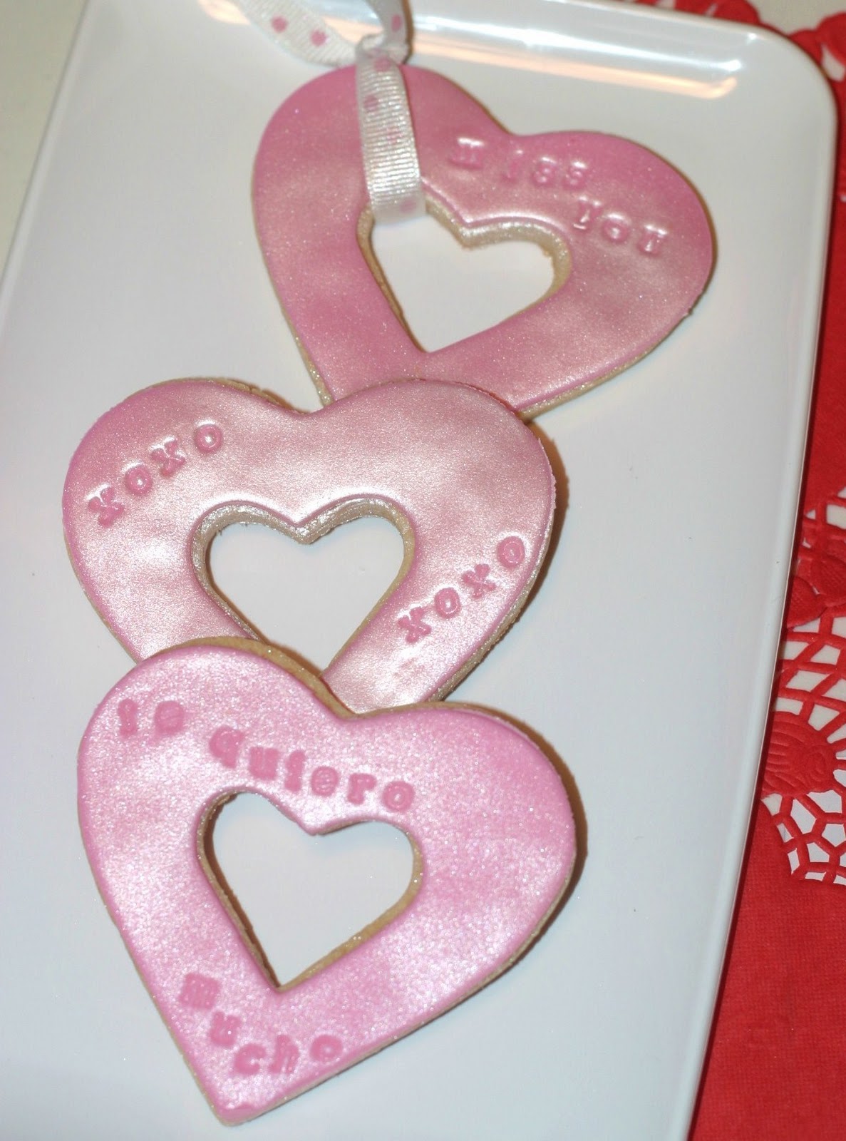 Pink Little Cake Fondant Stamped Heart Cookies