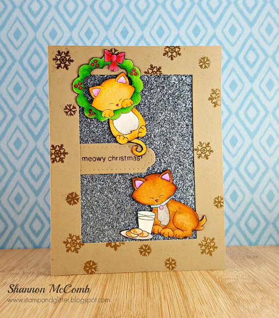 Kraft + Sparkle Challenge | Christmas Cat card by Shannon McComb | Newton's Holiday Mischief Stamp set by Newton's Nook Designs #newtonsnook