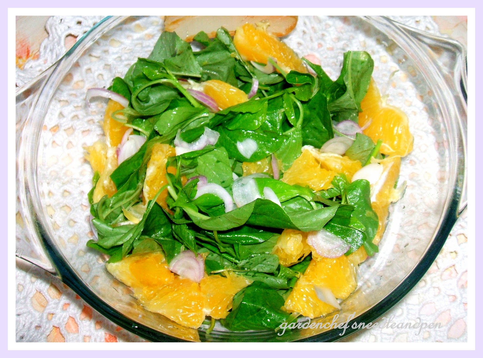 Garden Chef's Needle and Pen Warm Spinach and Orange Salad in Asian