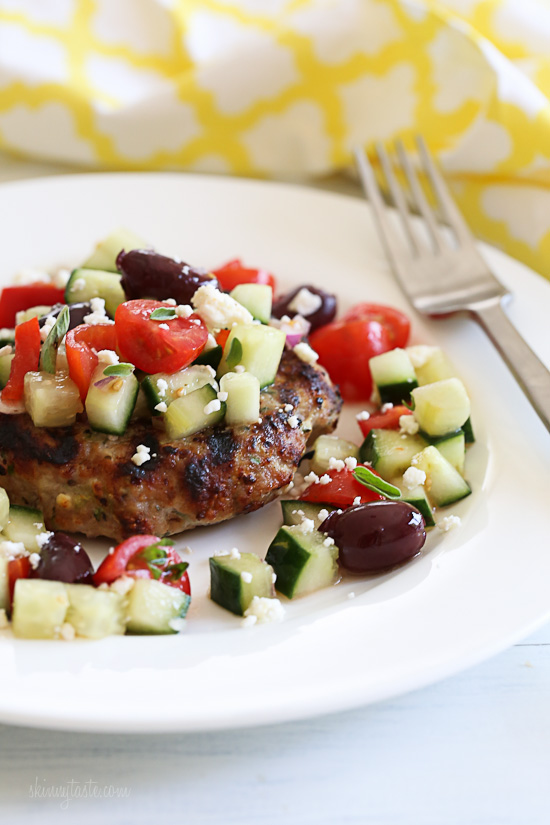 Naked Greek Feta-Zucchini Turkey Burgers Naked Greek Feta-Zucchini Turkey Burgers – juicy turkey burgers topped with Greek Salad for the win!