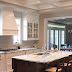 Jill's Kitchen | White Marble, Stained Island, Cream Painted Glass Front Cabinets & Polish Silver Hardwar