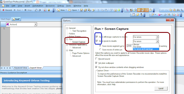 Settings for Screen capture in QTP