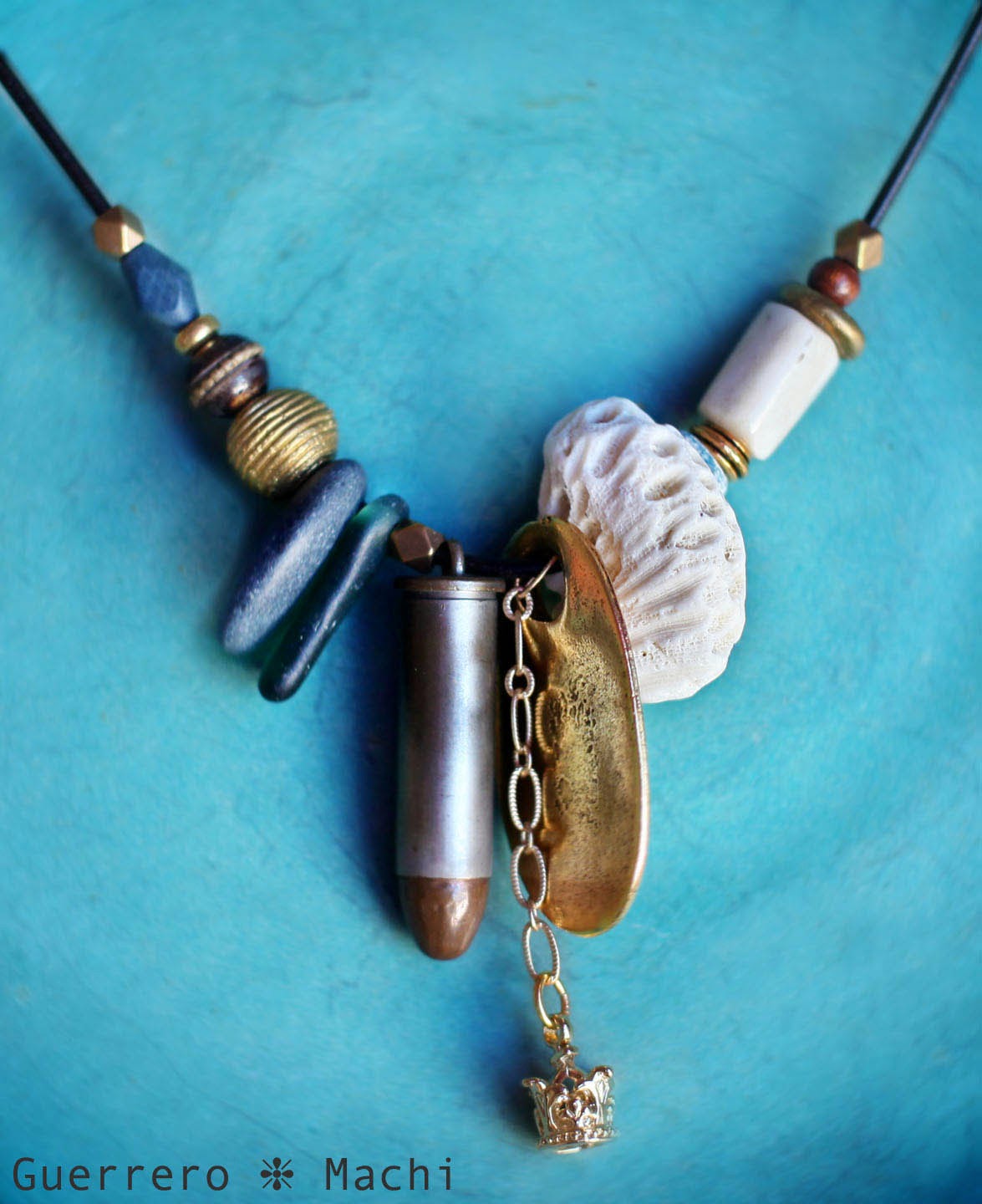 Bullet/Coral/glass/stone necklace