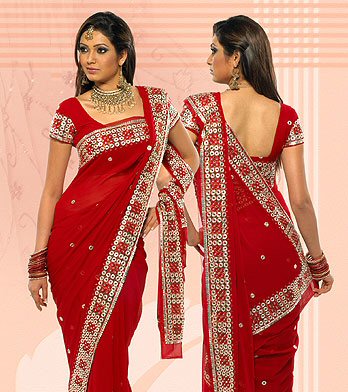 indian wedding sari Red Traditional Saris indian wedding backless blouse 